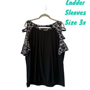 SHEIN Black and Gray Ladder Sleeve Blouse